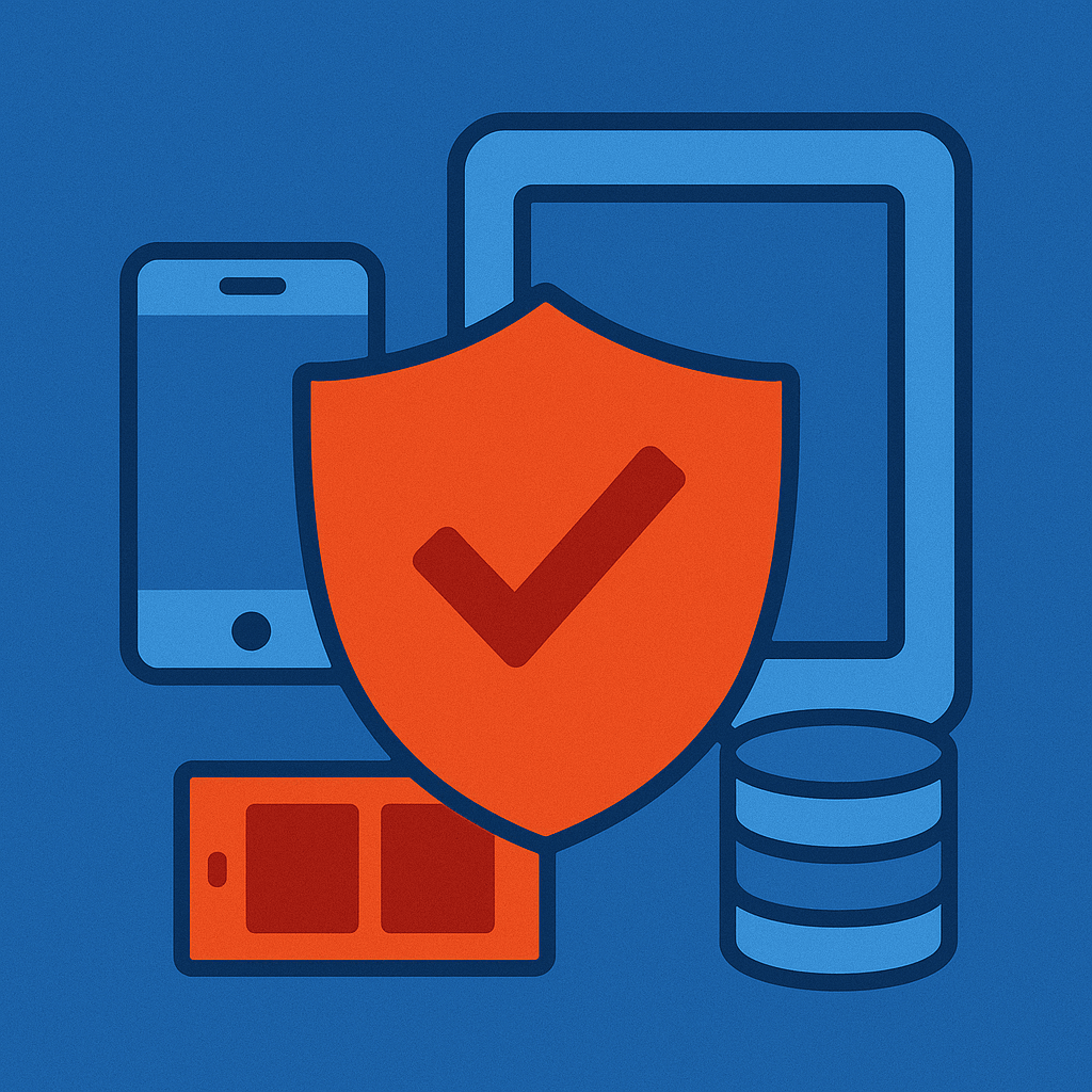 Graphic representing cybersecurity shield protecting mobile devices